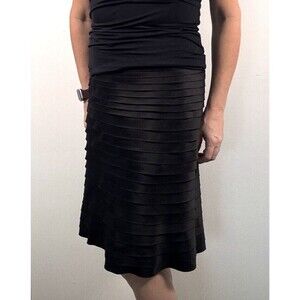 JS Collections Women's Black Satin Ruffled Pencil Skirt Knee Length Work Size 8